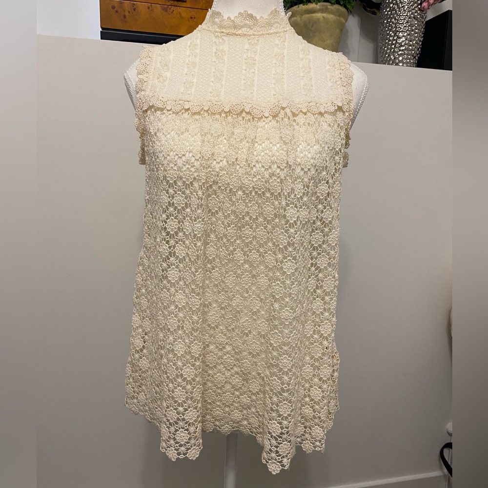 Elegant Cream Lace Sleeveless Blouse